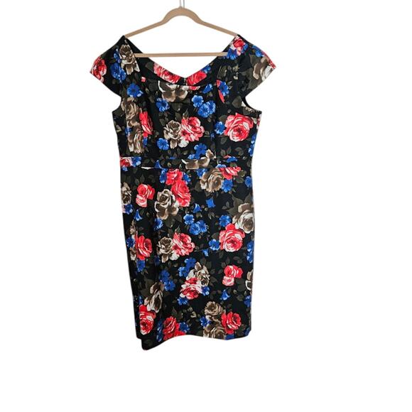 J. Peterman Cap Sleeve Floral Sheath Dress Size 22 Plus Retro Cotton Fitted Plus - Picture 1 of 7